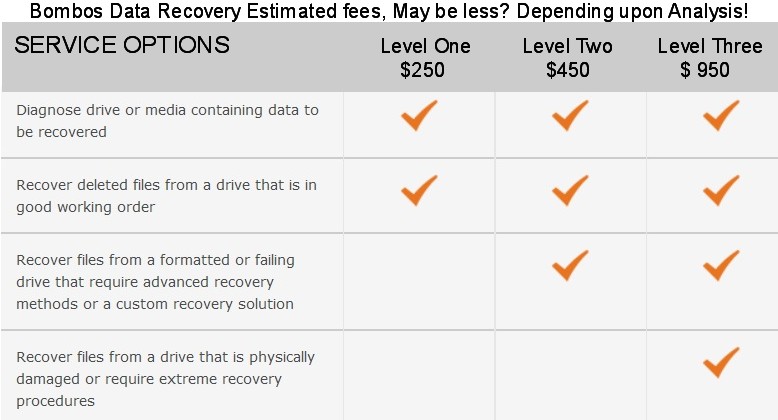Bombos data recoveyr pricing estimate list